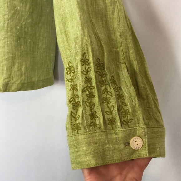 J. Jill Woman Linen Button Lime Green Embroidered Jacket Blazer Size L - Picture 5 of 12